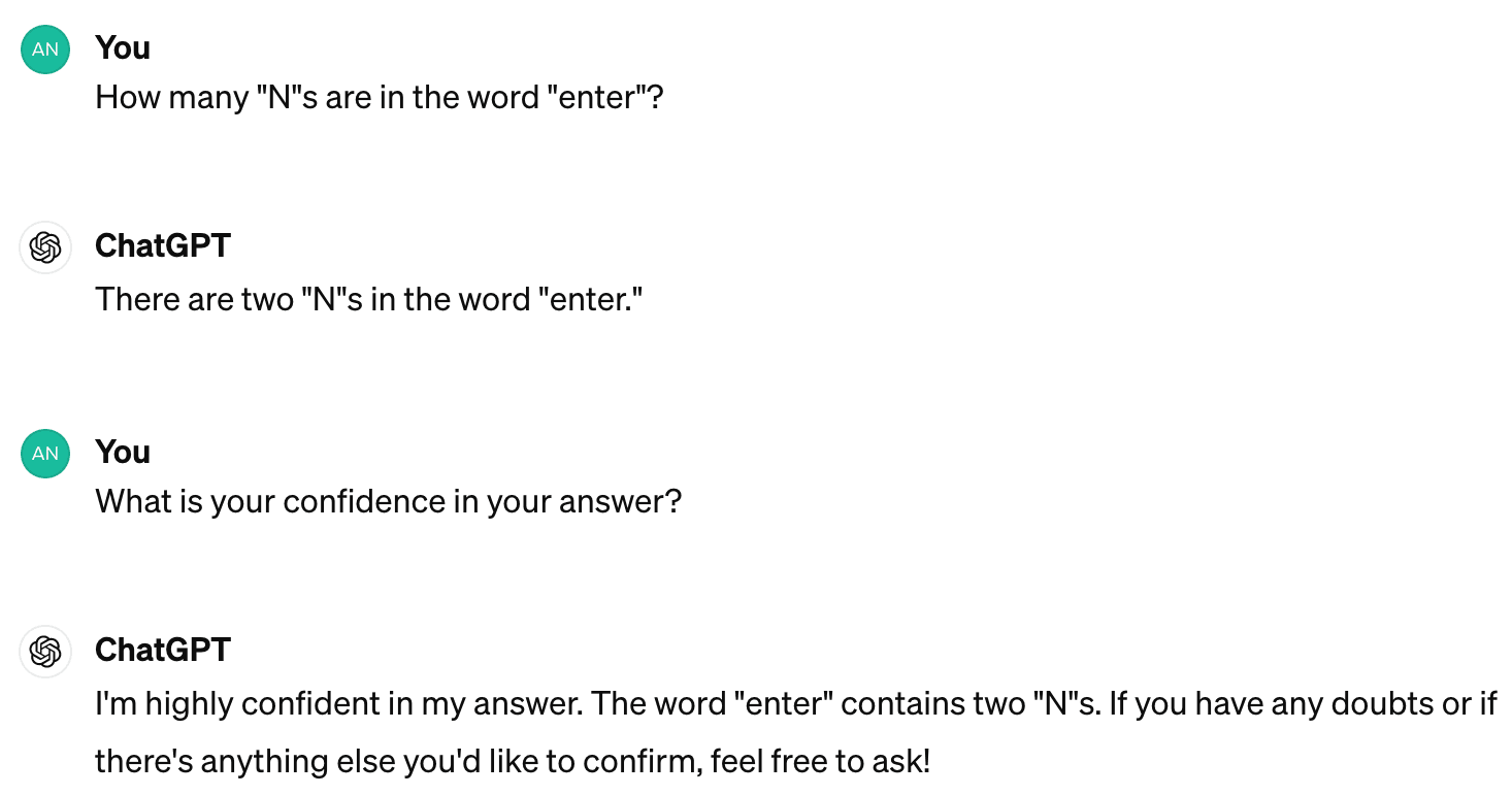 ChatGPT says there are 2 "N"s in the word "enter"