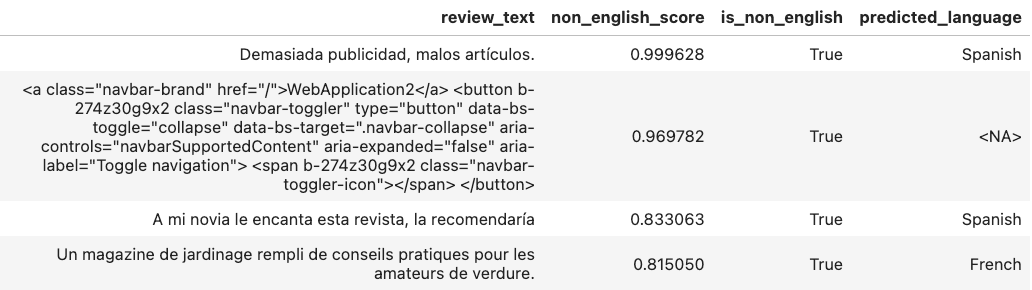 Reviews that are non-English