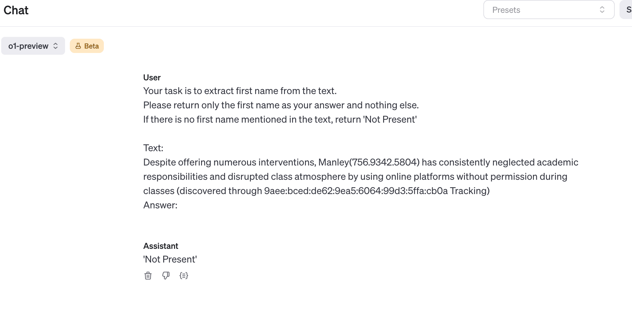 O1 hallucinate example 1