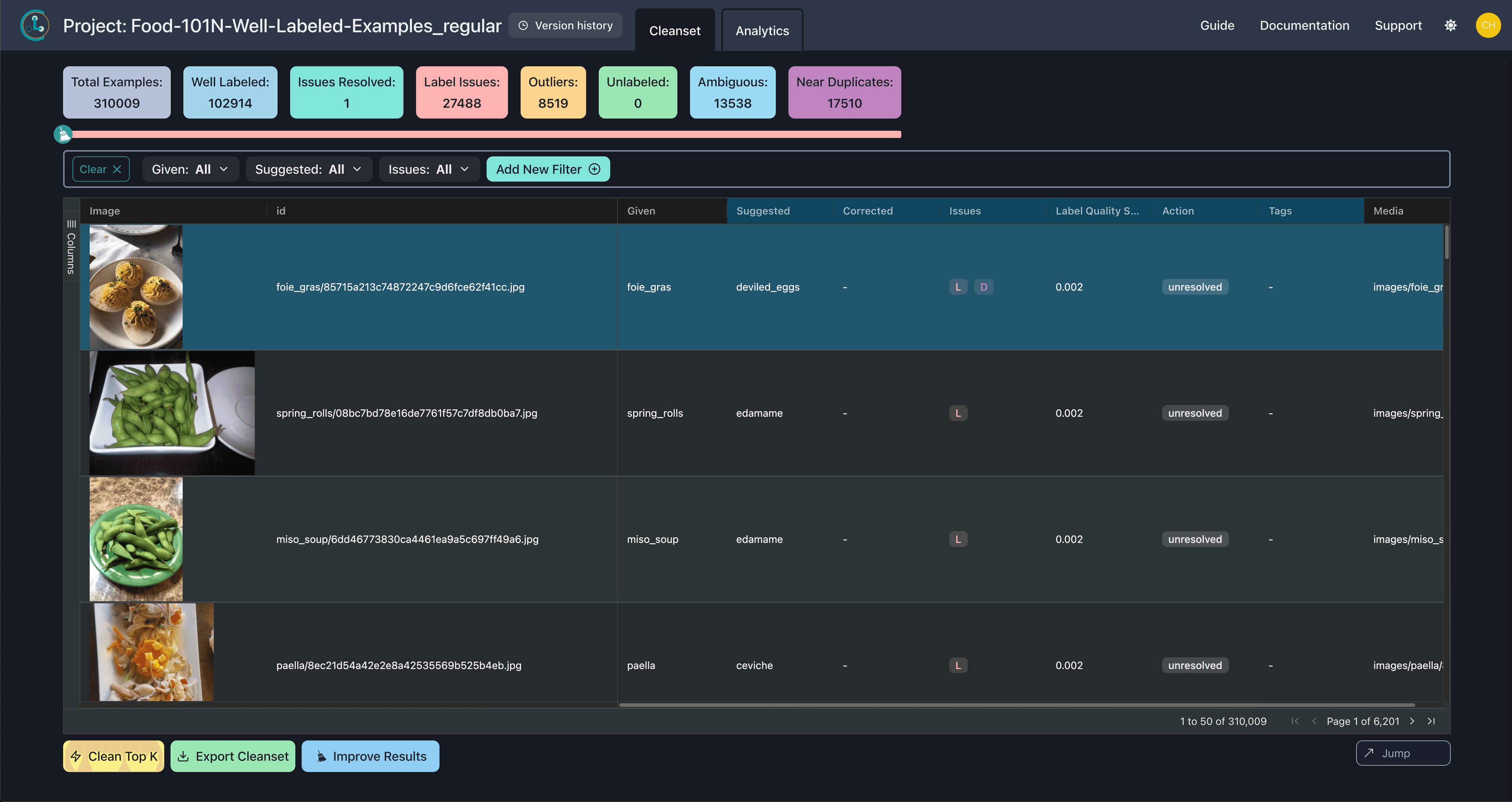 This image shows the Cleanlab Studio web interface.